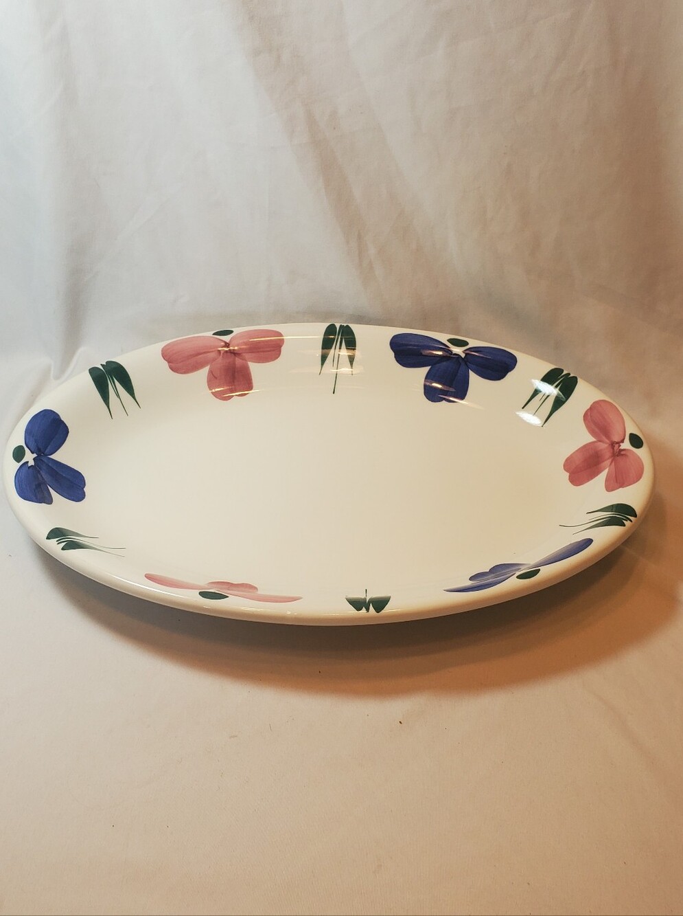 Furio Jewflora Vtg Ceramic Serving Platter Pink Blue Floral Design 16x11.5 Italy